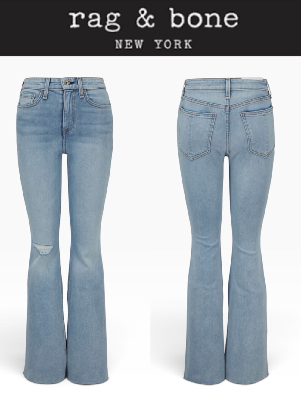 NWT RAG & BONE NINA HIGH RISE SPLIT HEM FLARE JEANS FRIARY WASH SIZE 26